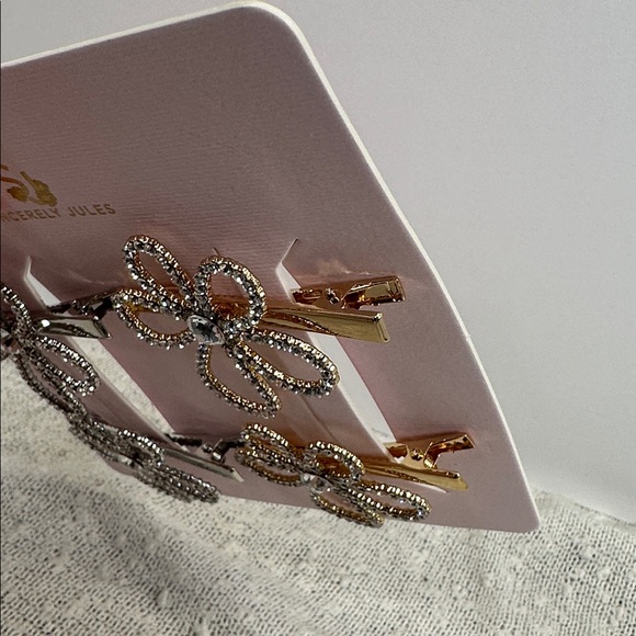 SINCERLY JULES Rhinestone Flower Hair Clips Barrettes Bridal Pins Gold & Silver - Picture 3 of 3